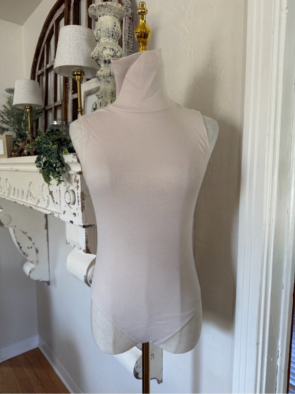 Forever 21 Sleeveless Turtleneck Bodysuit in Light Beige